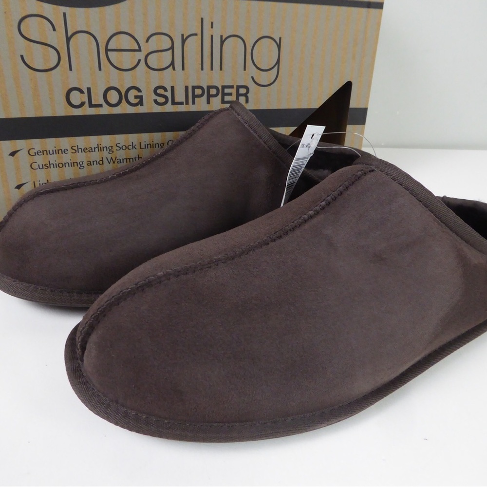 Genuine Shearling Lined Suede Clog Slippers Plush Warm Sheepskin NIB